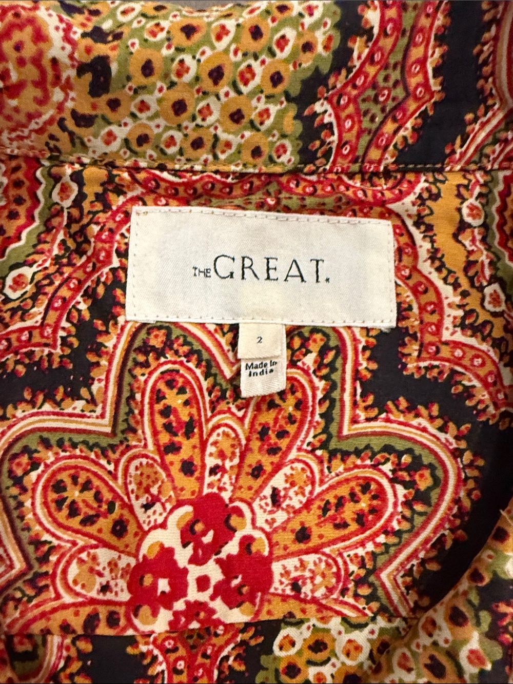 THE GREAT. The Richmond Medallion Print Camp Short Sleeve Button Up Shirt Blouse - Picture 10 of 10